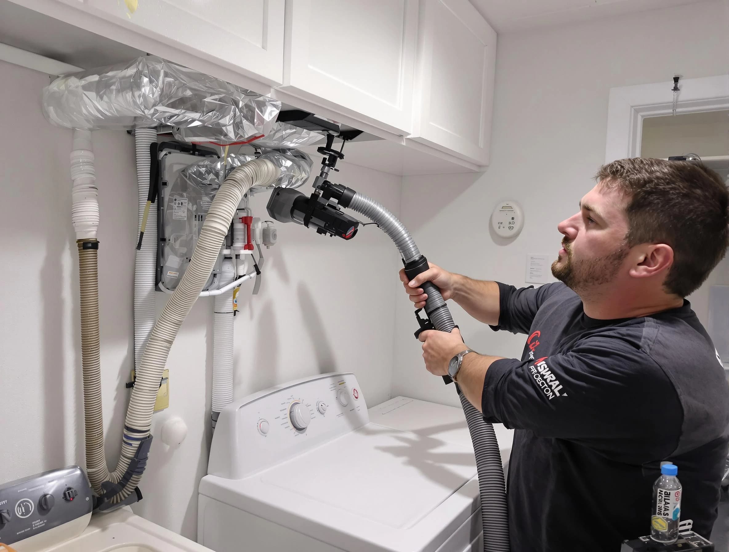 Cambridge Dryer Vent Cleaning certified technician performing safety-focused gas dryer vent cleaning in Cambridge