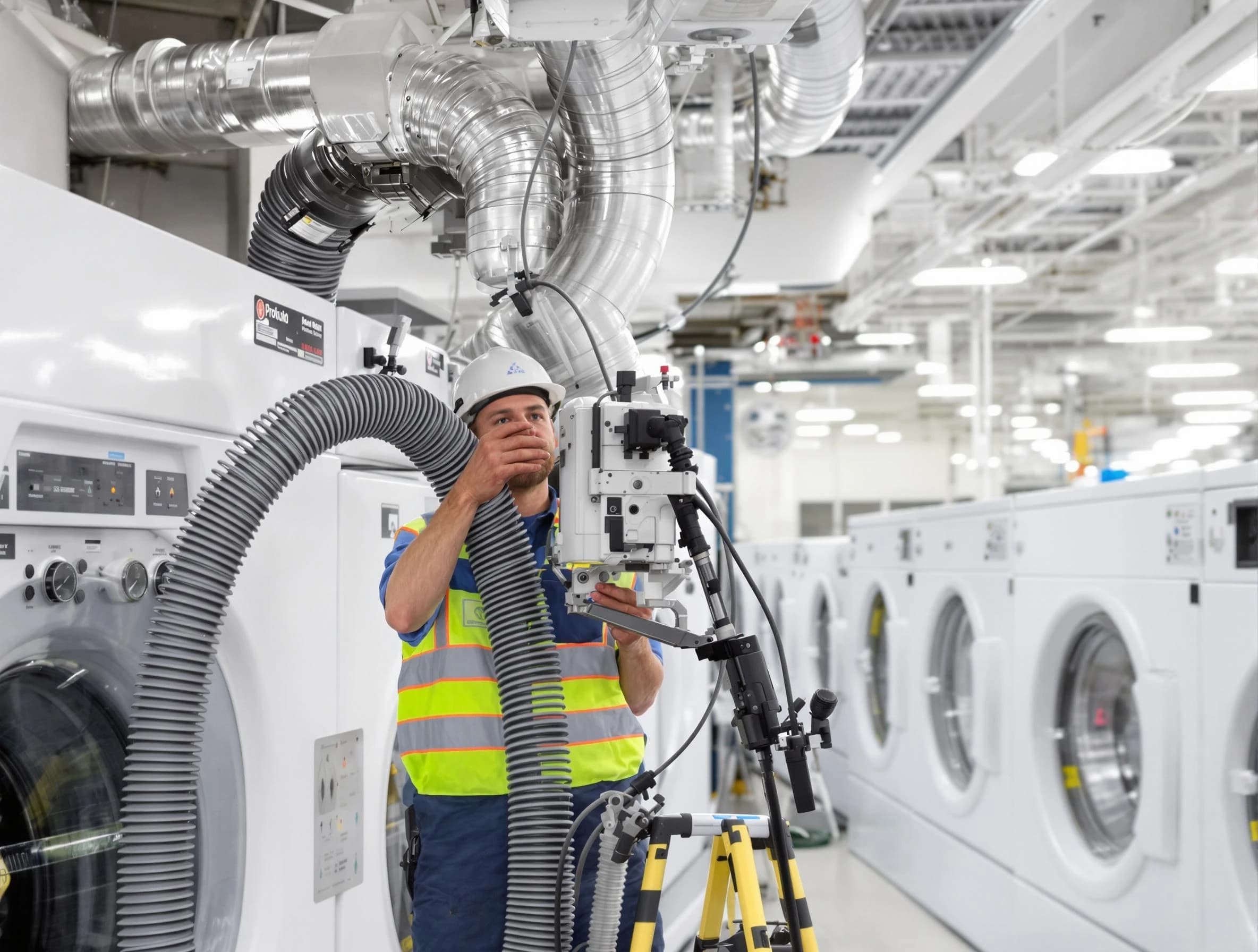 Cambridge Dryer Vent Cleaning team performing commercial-grade dryer vent cleaning at a business facility in Cambridge