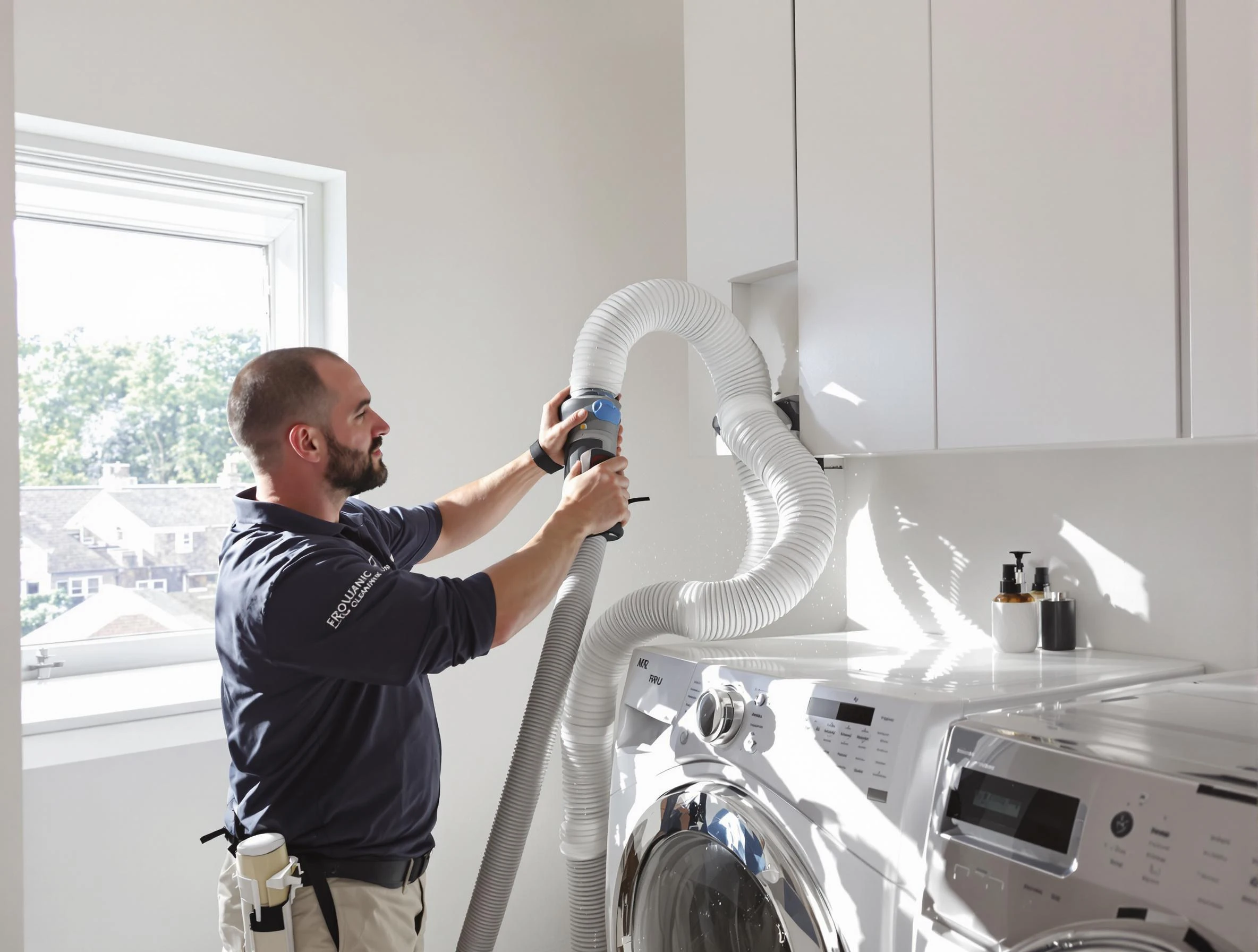 Certified Cambridge Dryer Vent Cleaning technician performing dryer vent cleaning in Cambridge