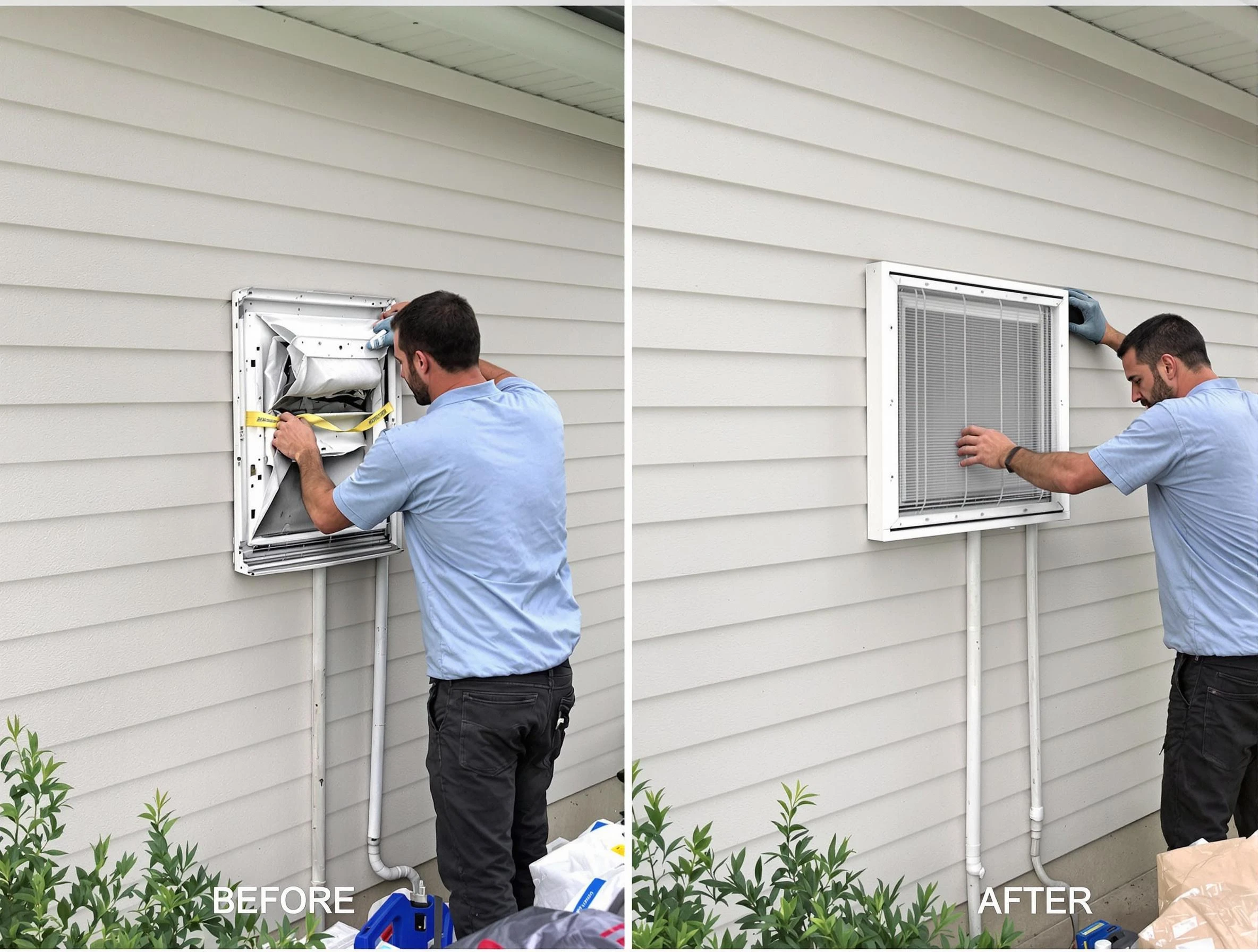 Cambridge Dryer Vent Cleaning technician installing high-quality dryer vent cover at a residential property in Cambridge